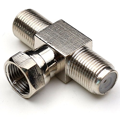 TEZONG 3 way Tee F Type Male to 2 F Female Combiner Splitter Connector RF Adapter for Video TV Antenna Cable Satellite T Shape 2Pack - Thumbnail 2