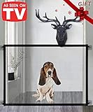 Queenii Magic Gate for Dogs, Pet Safety Gate, Portable Folding Mesh Magic Gate Baby Safety Gates, Safe Guard Install Anywhere, Safety Fence for Hall Doorway Wide Tall (Black)