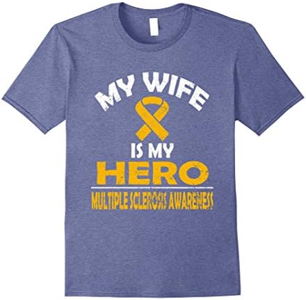 Mens MY WIFE IS MY HERO MULTIPLE SCLEROSIS AWARENESS T SHIRT XL Heather Blue