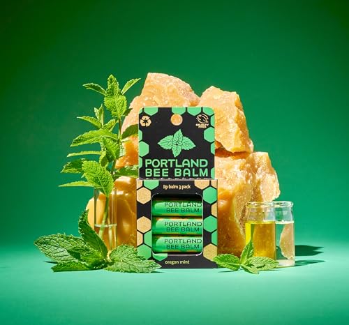 Portland Bee Balm All Natural Handmade Beeswax Based Lip Balm, Oregon Mint 3 Count