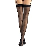 CALZITALY Thigh high stockings, seamed suspender pantyhose, 15 den, black, skin, italian hosiery