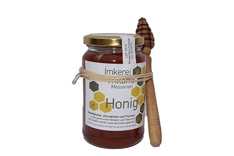ARISTOS Geschenk-Set griechischer Honig (Pinie Tanne Zitrusfrucht Thymian) 450g mit Honiglöffel aus Olivenholz Muttertagsgesc