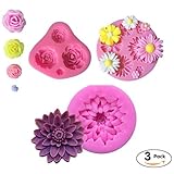 AKINGSHOP B07CPPHRGN F Fondant, hot Chocolate Silicone Roses, Lotus Daisy Flower Mold(3pcs), S, Red