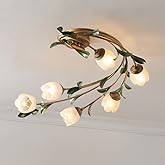 SWEMOPP 6 Light Vintage Ceiling Light Modern Flower Shape Ceiling Lamp For Living Room Tulip Rose Clear Glass Floral Ceiling 