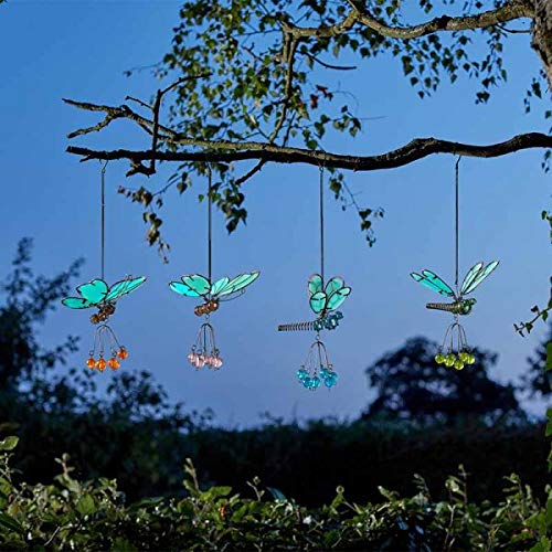 Garden Mile® Butterfly Hanging Glow in the Dark Pendant Outdoor Ornament Decoration Indoor Metal Beaded Swinging Tree Ornamental Decor