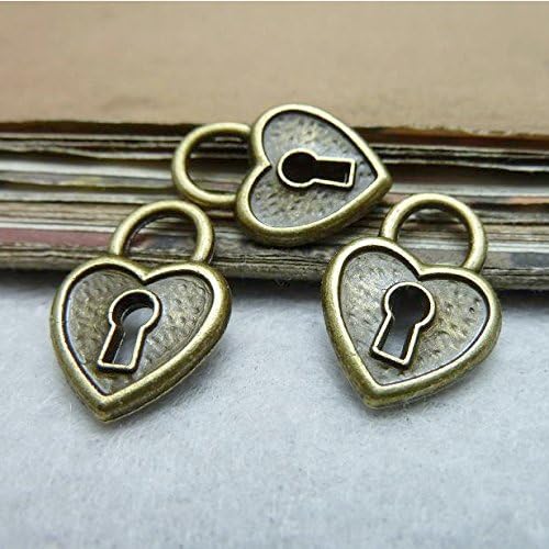12 pcs Antique Bronze Two Sided Heart Lock Charm Pendant 14x19mm (CB191)