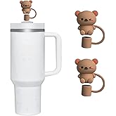 2Pcs Teddy Bear Straw Cover for Stanley 40&30 Oz Cup, 10mm Silicone Covers Cap for Stanley Cup Accessories, Cute Topper, Cap Stopper for Reusable Straws Tip Lids (JLY143)
