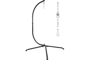 Elevon Hammock Chair Stand Only, Hanging Hammock Swing Stand for Outside with Buckle and Spring Hook, 400lb Capacity Heavy Duty Steel C-Stand with Stable Base for Egg Chair Outdoor Indoor (Black)
