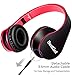BESTGOT Kids Headphones BG6002 Children Headphones for Kids Boys Adult with Microphone Volume Control Foldable Headset with 3.5mm Plug Removable Cord (Black/Red)