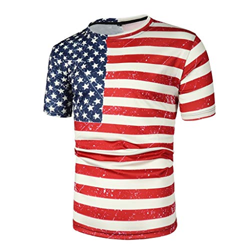 Men's Summer Tees Independence Day 3D Pattern Printing Short Sleeves T-Shirts Blouse Flag Patriotic Tops