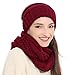 Double Couple 3pcs Winter Beanie Hat Scarf and Touch Screen Gloves Set for Women Knit Hat with Faux Fur Ball Scarves Glove