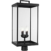 Goosebrite Outdoor Post Light Fixture, 25 Inch 4-Light Large Modern Exterior Post Lantern with Clear Glass, Black Outside Lam