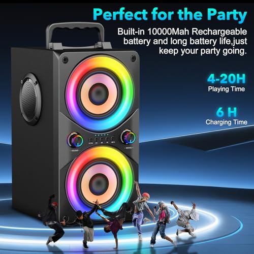 RRNUY 100W Portable Bluetooth Speaker with Subwoofer & LED Light - Powerful Boombox with Powerful Bass, Wooden Housing and TWS for Outdoor Party