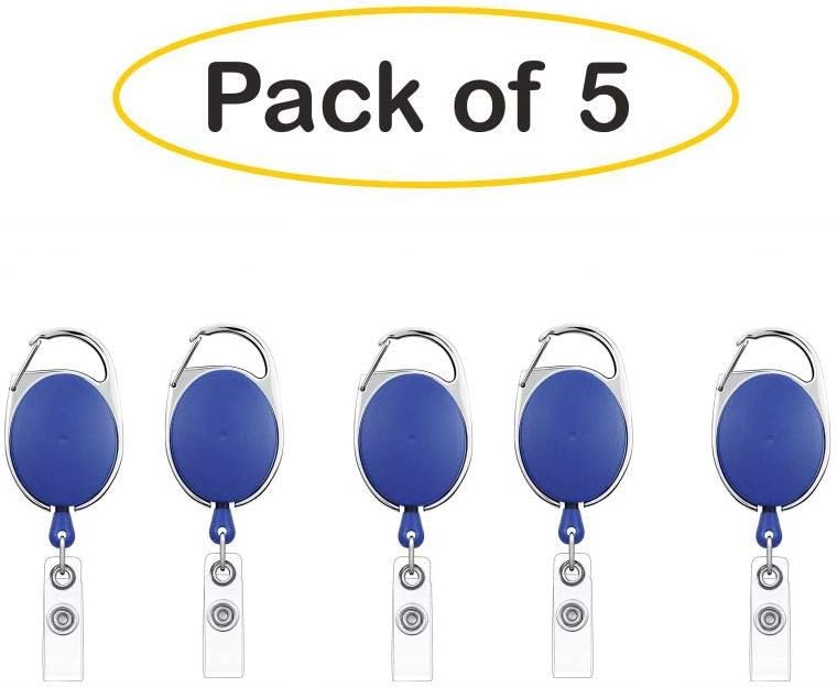 Kabeer Art 5 Pcs Oval Shape Retractable Yo-Yo Clip for Id Card Holder (Blue)