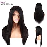 Life Diaries 150% Density Silky Light Yaki Straight 4 Inch Part Glueless Lace Front Wigs 8A Unprocessed Brazilian Virgin Human Hair Natural Hairline Bleached Knot Free Part(18