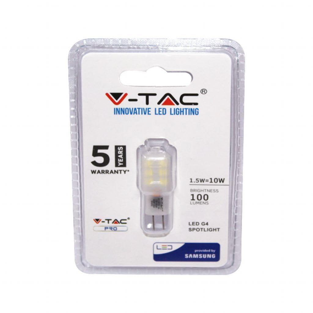V-TAC LED Spotlight G4 Samsung Chip, 6400 K, 100 lm, 1.5 Watt, A, Plastic, White, One Size