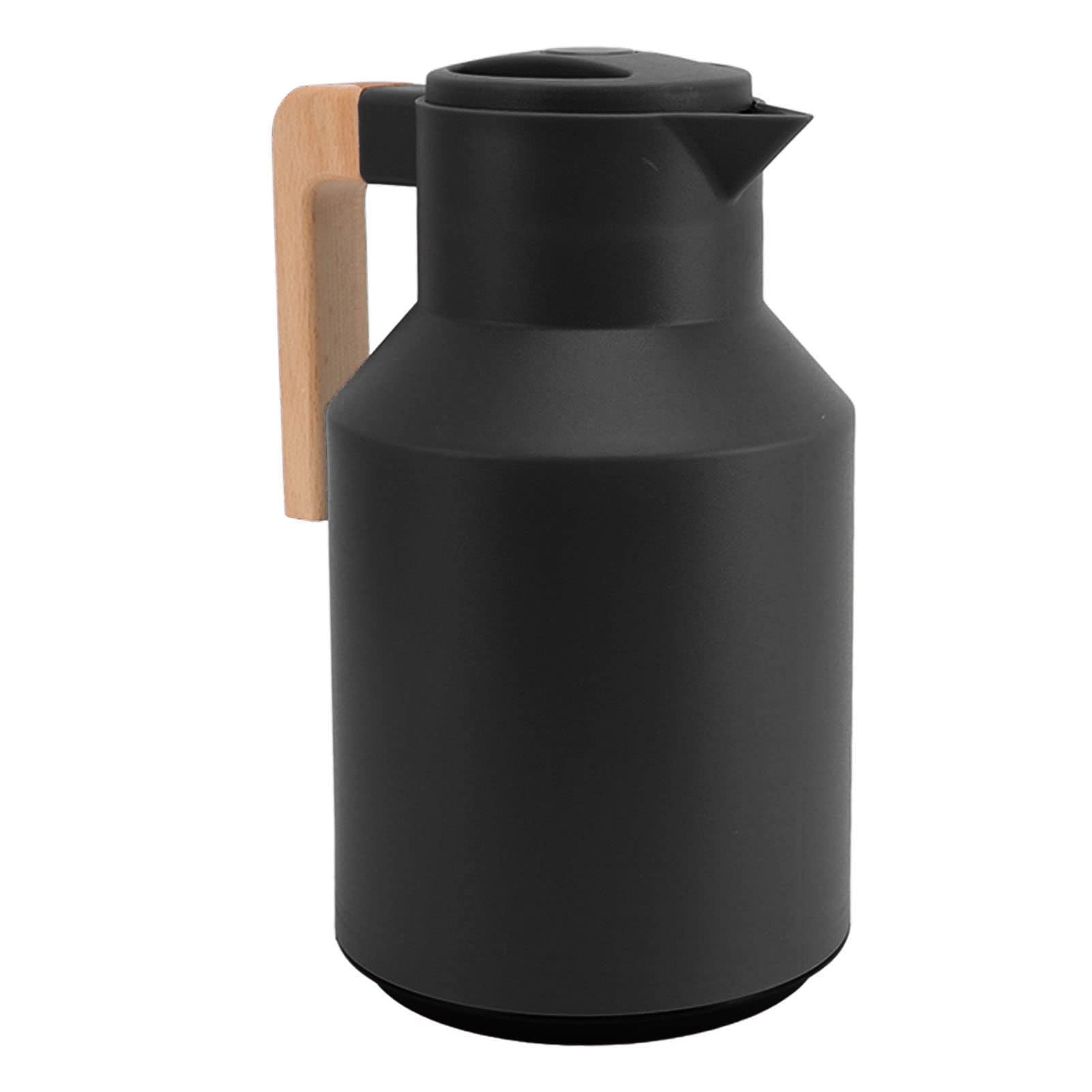 Topyond Thermal Coffee Carafe with Wooden Handle, 1 Liter Thermal Insulated Coffee Pot, Double Wall Vacuum Water Bottle for Tea, Juices, and Coffee (Black)