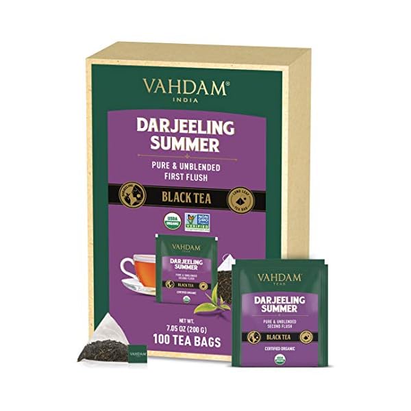 VAHDAM, Darjeeling Schwarz Tee (100 Teebeutel) Mittleres Koffein Tee | 100% Reine Unvermischte Darjeeling Teebeutel Aus Indien | Brau HeiÃ, Eis oder Kombucha Tee