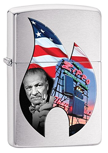 Zippo Flame Collage Pocket Lighter, Brushed Chrome