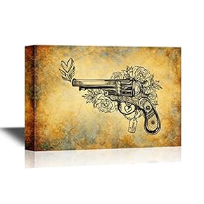 Canvas Wall Art - Gun on Vintage Background - Gallery Wrap Modern Home Art | Ready to Hang - 12x18 inches