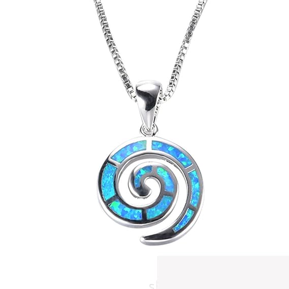 J.Memi's Halskette Damen Kette Sterling Silber 925 Blau Muschel Opal Synthetische Zirkonia Anhänger Valentinstag Geschenk Für