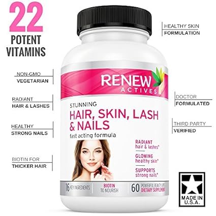 Hair Skin Lash Nails Supplement Promotes Longer Hair Growth Radiant Skin Stronger Thicker Nails 22 Potent Vitamins Assists Anti Aging Skin