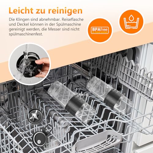 Mixer, Smoothie Maker, Standmixer, 500W Smoothie Mixer mit 2x570ml Smoothie Flaschen BPA frei Tritan,Tragbarer Blender Smoothie Maker aus Edelstahl 4-Klingen-System,für Jede Art von Shake und Smoothie
