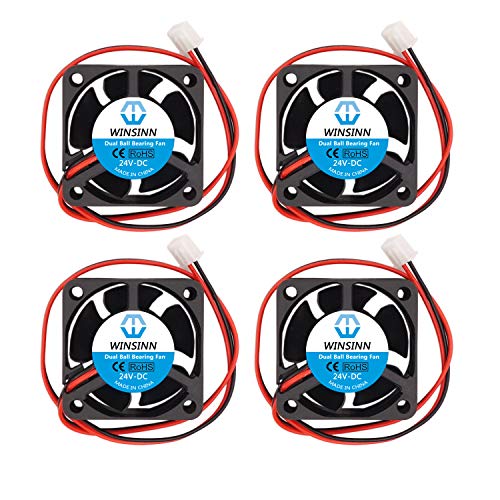 WINSINN 40mm Fan 24V Dual Ball Bearing DC Brushless Quiet Cooling 4020 40x20mm for Inverter 3D Printer Extruder Hotend Makerbot MK7 MK8 CPU Chip Arduino - 2Pin 0.1A 2.4W 6500+-5% RPM (Pack of 4Pcs)