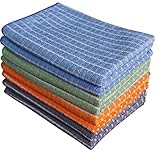 Gryeer Bamboo and Microfiber Kitchen Towels - 8 Pack (2 Cool Gray, 2 Blue, 2 Green, 2 Orange) - Super Soft, Absorbent and Antibacterial Dish Towels, 18 x 26 Inch