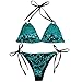Aisa Women Triangle Bikini Set Sequin Sexy 2 Piece String Golden Ring Glitter Beachwear Green Size X-Small