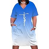 YeGine Women's Plus Size Casual Midi Dresses Short Sleeve T Shirt Dress with Pockets