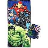 Jay Franco Marvel Avengers Battle Formation Slumber Sack - Cozy & Warm Kids Lightweight Slumber Bag/Sleeping Bag - Featuring Captain America, Iron Man, Black Panther, Hulk (Official Marvel Product)
