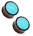 Crushed Turquoise Organic Wood Saddle Fit Plugs Ear Gauges - Sold As Pair