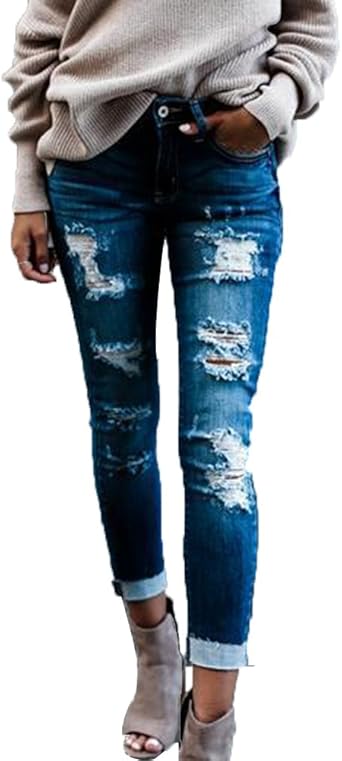 ripped ankle jeans womens