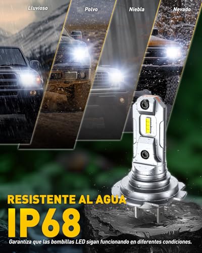 AUXITO Bombilla H7 LED 36000LM - 6500K Luz Fría, Tamaño 1:1 Halógeno, Sin Parpadeos, Instalación Plug & Play, 60000+ Horas, IP68 (Lote de 2)