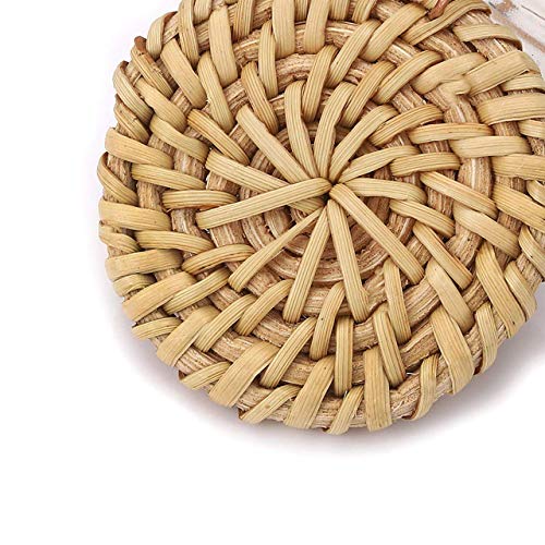 XOCARTIGE Woven Rattan Earrings Handmade Wicker Earrings Straw Knit Hoop Earrings Lightweight Raffia Braid Drop Dangle Earring for Women Girls (Double Disc) - Thumbnail 6