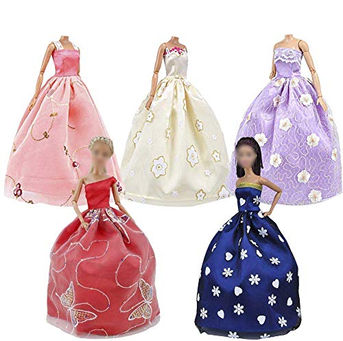 E-TING Lot 15 Artikel,5 Sets Fashion Casual Wear Kleidung Outfit mit 10 Paar Schuhe für Mädchen Puppe Random Style(Kleidung und Hochzeitskleid und Kurzer Rock)(Puppe Nicht Enthalten)