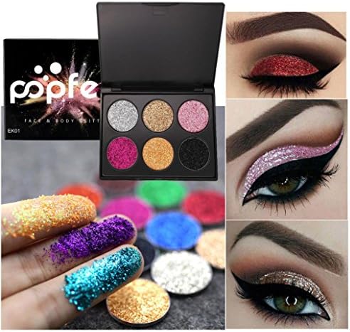 Whgo Pro Beauty 6 Colors Makeup Powder Matte Eye Shadow Palette Highly Glitter Shimmer Pigmented Mineral Cosmetic Eyeshadow (10cmX8cmX1.5cm, A)