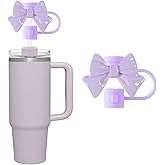 Silicone Straw Topper for Stanley 30 and 40 Oz,Cute Bow Straw Cover Cap,0.4 In/10mm Toppers,Splash Proof Straw Topper,Reusable Cap Cover,Drinking Straw Tip Covers (Purple)