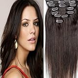 Emosa 7Pcs 70g 100% Real Full Head Remy Clip In Human Hair Extensions #4 Medium Brown Silky Soft