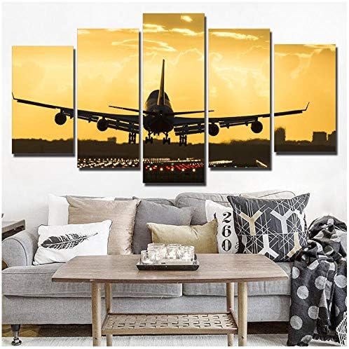 Airplane Dusk Scenery Poster Wall Art Abstract Painting 5 Panel Simple Nordic Restaurant Home Decor Painting - No Frame 40x60 40x80 40x100cm