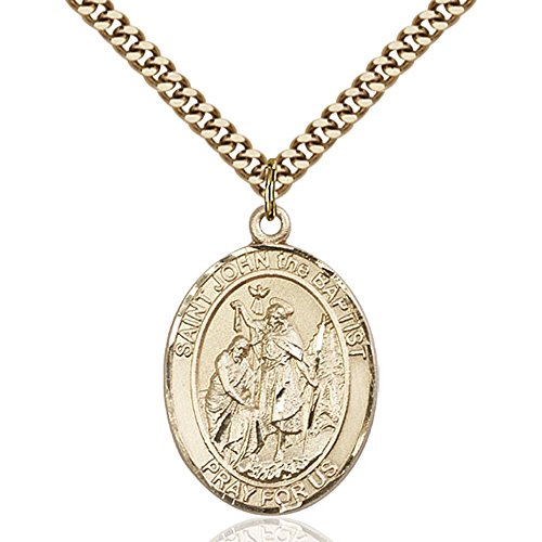 Gold Filled St. John the Baptist Pendant 1 x 3/4 inches with Heavy Curb Chain