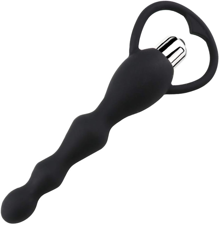 ZHBX Silicone Vibrr'a-Tion Pull Beads mas'aa-ger Aňň-al Pluug - Black