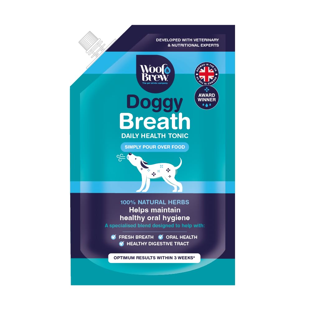 Woof&Brew Doggy Breath Natural Herbal Supplement for Dogs, Promotes Healthy Oral Hygeine, 100% Natural Herbs, 3 Weeks for Optimum Results (Doggy Breath)
