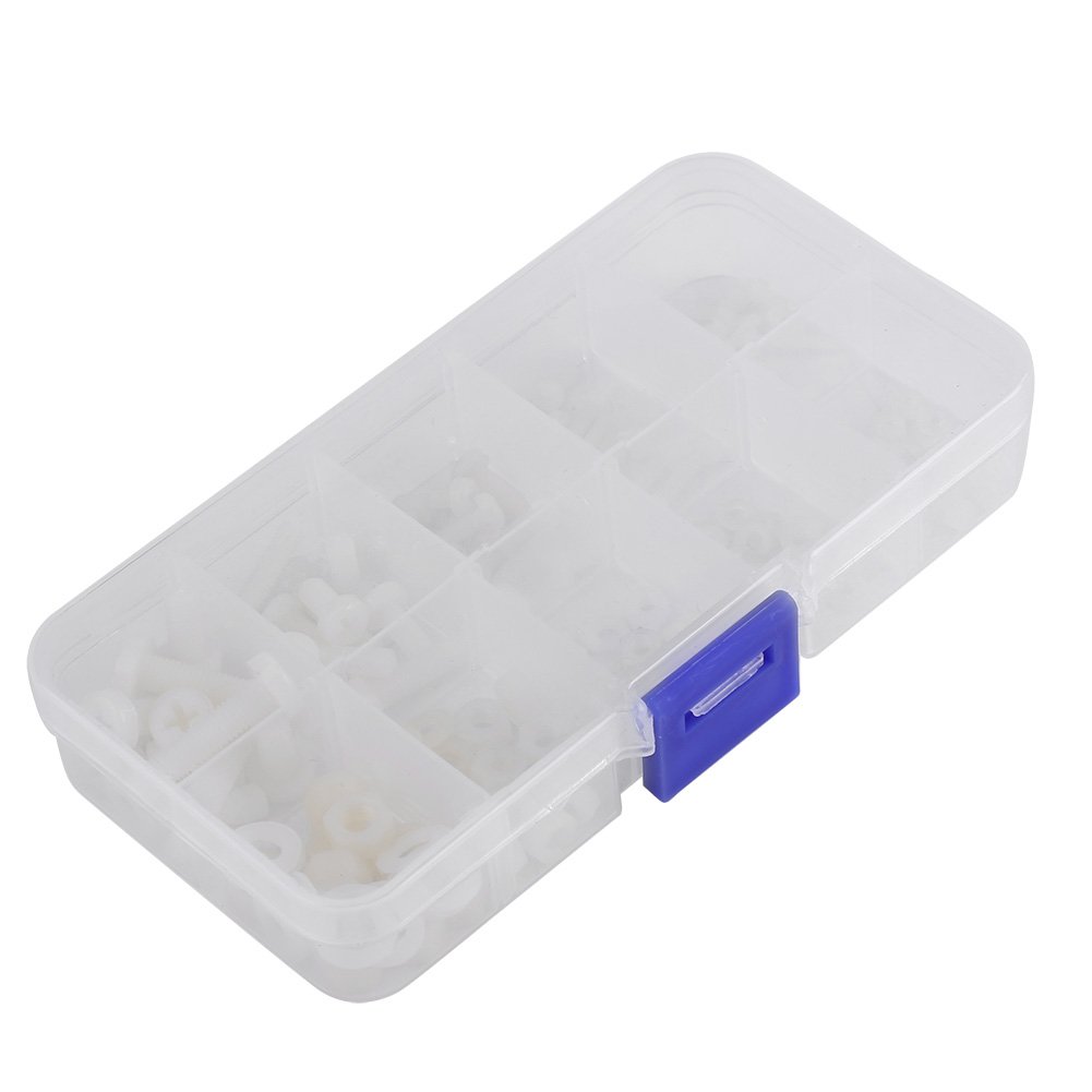 M2 M2.5 M3 M4 M5 Nylon Screw Nut Washer Assortment Kit with Plastic Box, 150PCS
