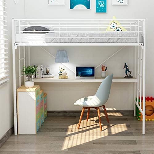 DUMEE Twin Over Loft Metal Bunk Bed with Ladder Beds Bedroom Dorm Boys Girls Teens Kids White