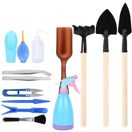 Corslet 14 in 1 Garden Plants Tool Yard Lawn Bonsai Resin Planting Gardener Kit Spade Shovels Transplanting Set Mini Hand Plant Kettle Miniature Immortal Succulent Gardening Tools for Home Gardening