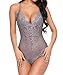 Buitifo Women Lace Teddy One Piece Babydoll Sexy Bodysuit Lingerie (Grey S)