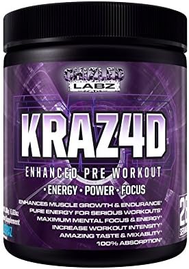 Best Pre Workout KRAZ4D Enhanced Formula for Serius Athletes. Supports Energy, Power, Focus & Muscle Growth. Also has Creatine, Zero Sugar, Great Taste & 100% Absorption