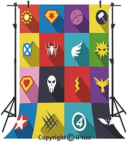 Superhero Photography Backdrops,Retro Superhero Badge Patchwork Style Several Logo Signs Comic Humor Artwork Decorative,Birthday Party Seamless Photo Studio Booth Background Banner 10x20ft,Multicolor
